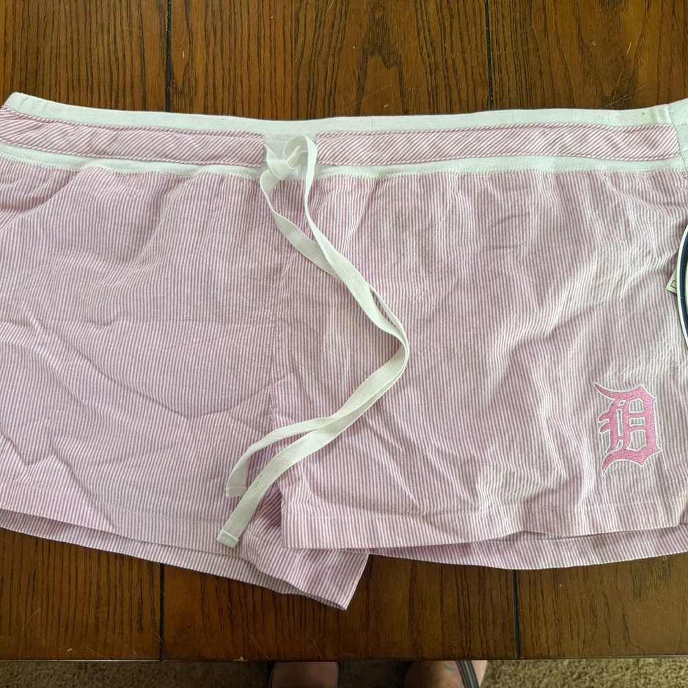 Detroit Tigers Pink and White Striped Shorts